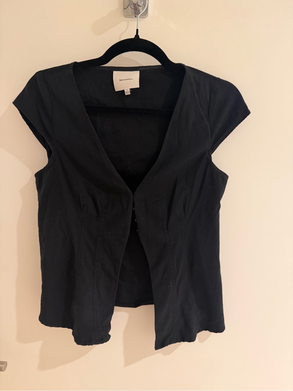 Reformation Black Cap-Sleeve Button Down Shirt